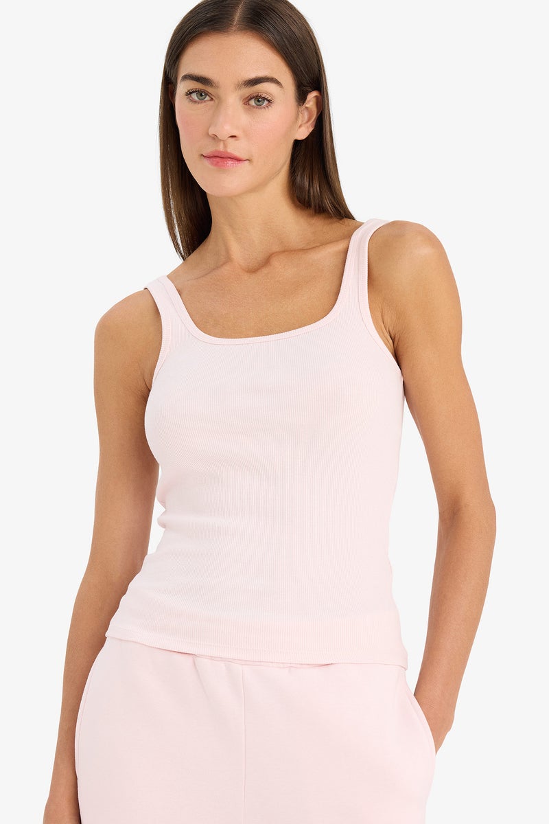 DeFacto Pink Woman Slim Fit Basic Camisole Round Collar Tank Top Casual - Image 1